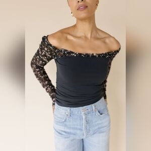 Free People Josie Long-Sleeve Top Size L Yellow-White Floral Long Sleeve